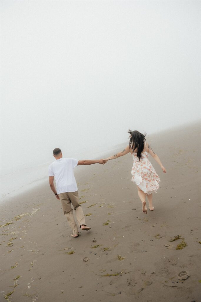 Moody Washington Coast Couple Photos at Cohassett Beach | Madison & Anthony