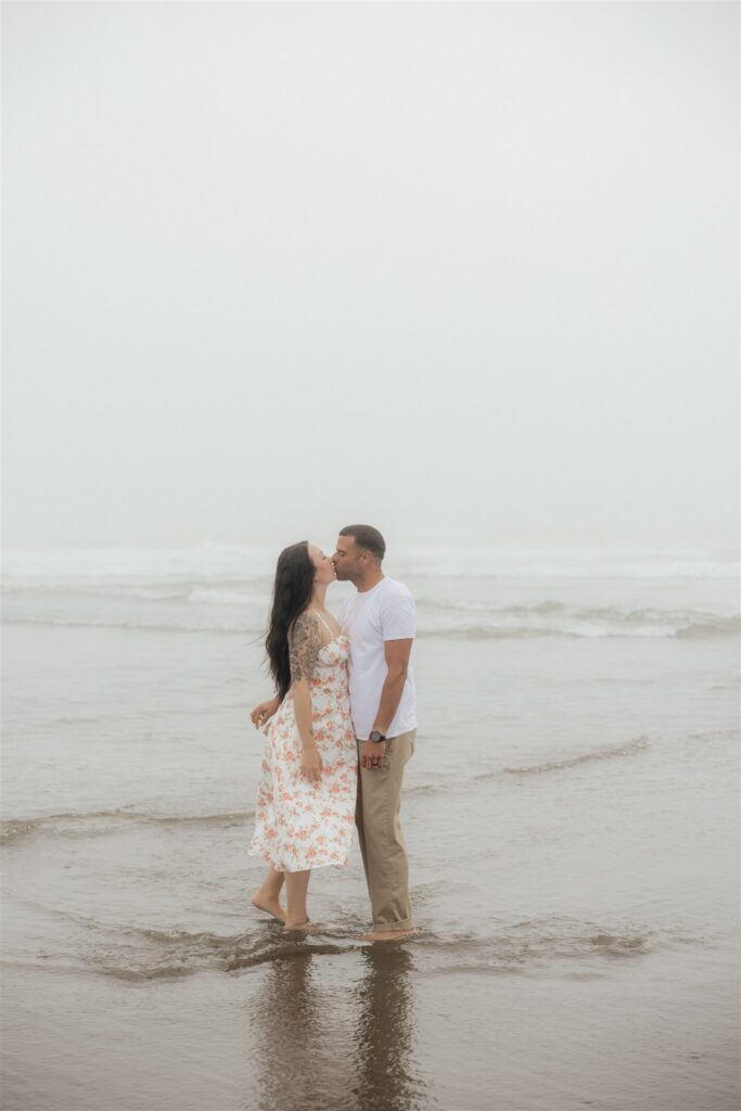 Moody Washington Coast Couple Photos at Cohassett Beach | Madison & Anthony