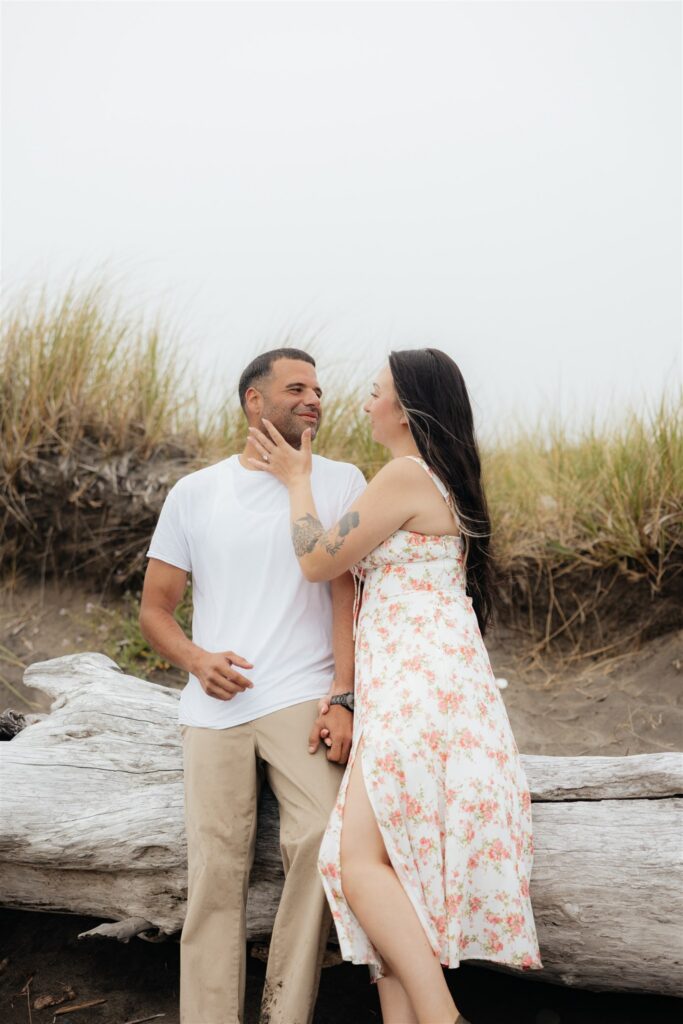 Moody Washington Coast Couple Photos at Cohassett Beach | Madison & Anthony