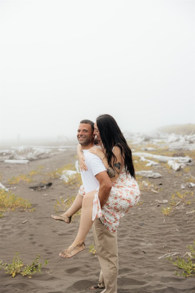 Moody Washington Coast Couple Photos at Cohassett Beach | Madison & Anthony
