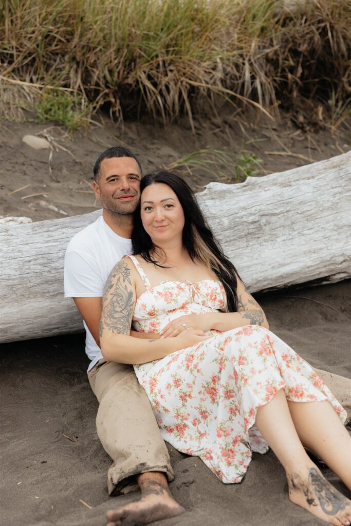 couple smiling at the camera during their session