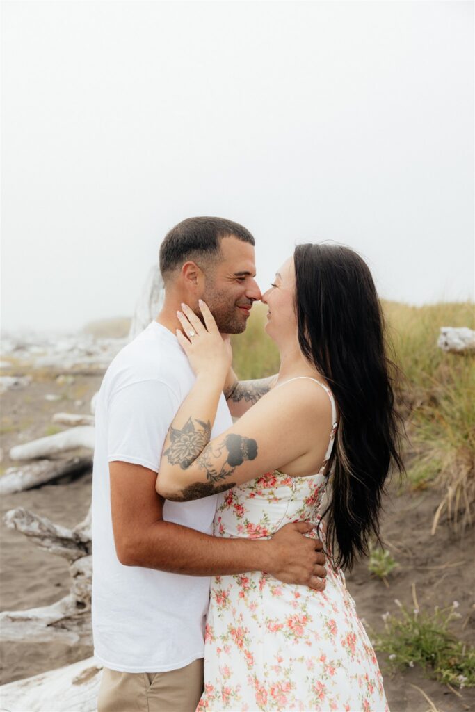 Moody Washington Coast Couple Photos at Cohassett Beach | Madison & Anthony
