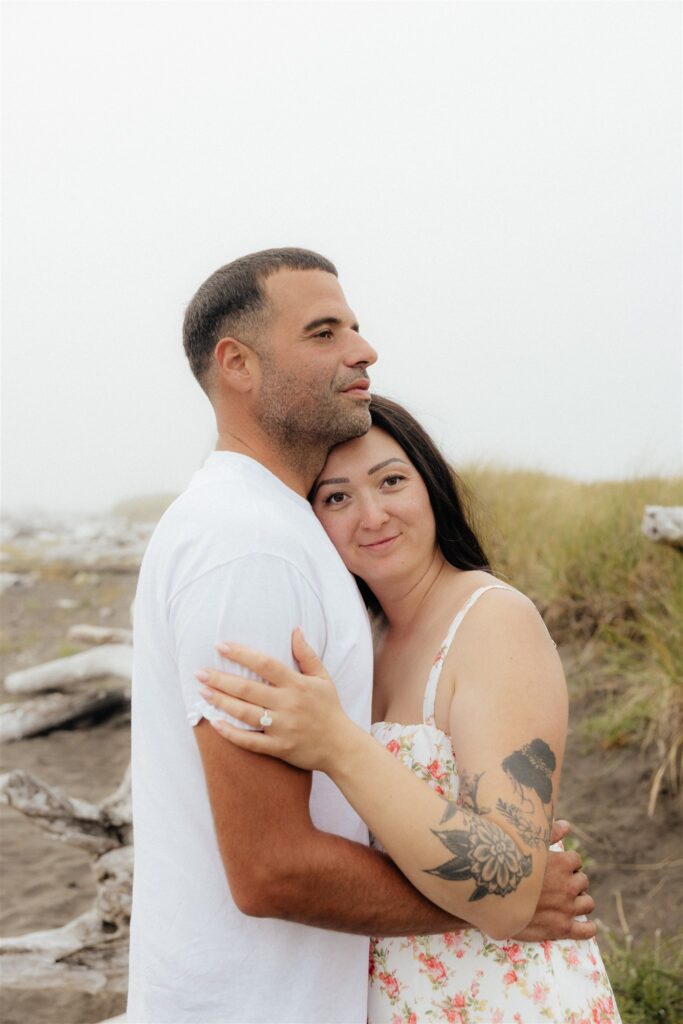 Moody Washington Coast Couple Photos at Cohassett Beach | Madison & Anthony