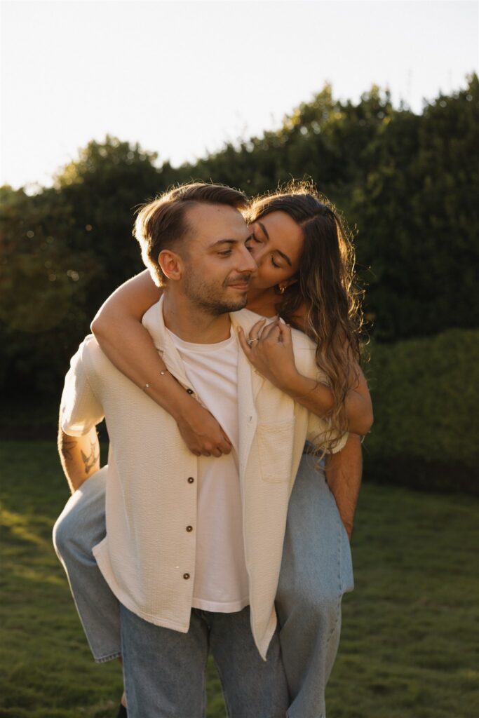 fiance kissing her fiance on the cheek