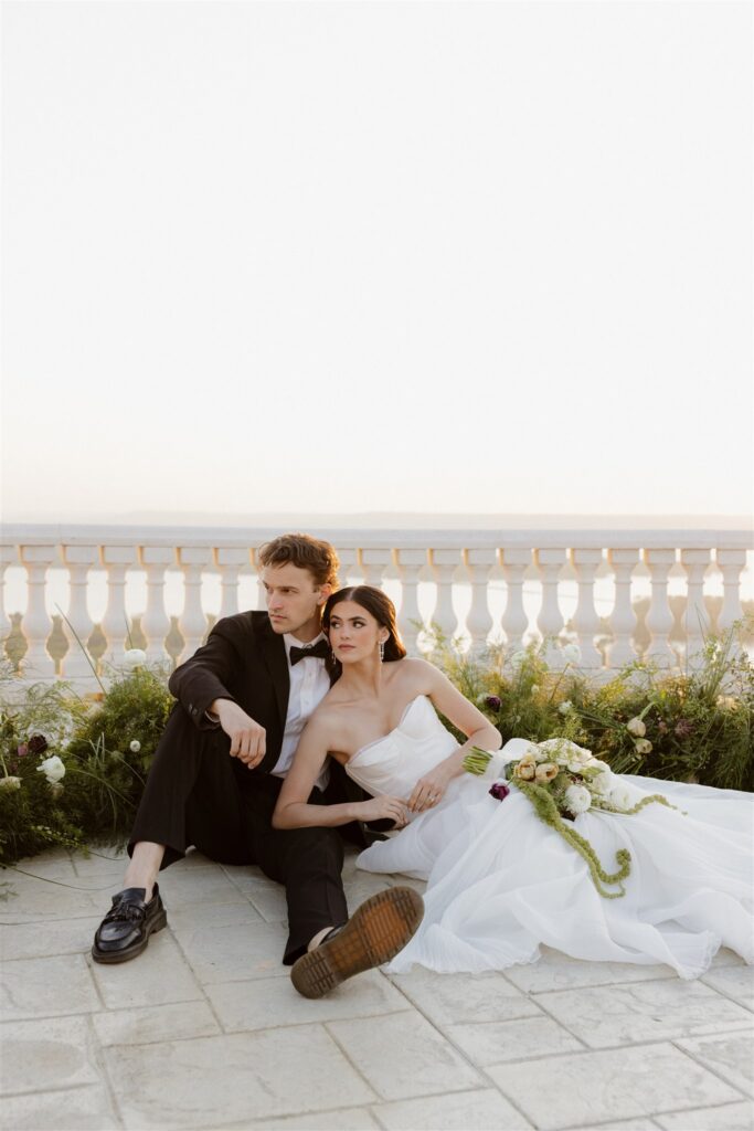 cute picture of the bride and groom hugging