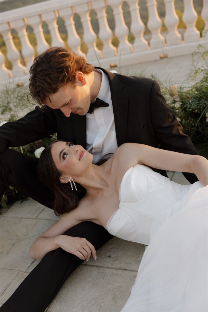picture of the bride and groom smiling at each other