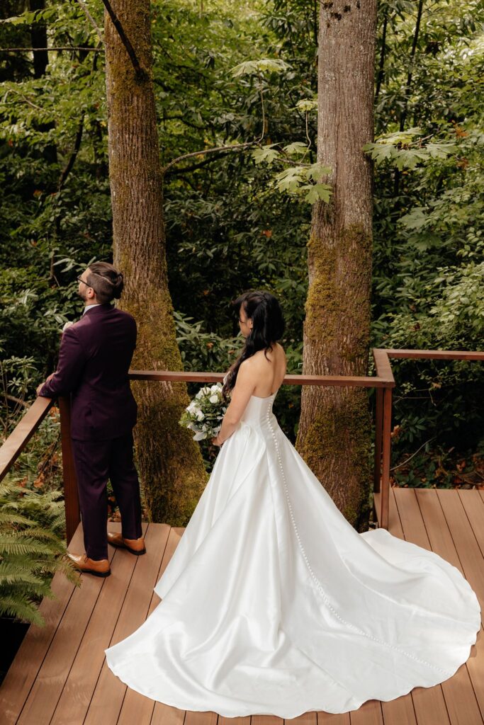 bride and groom at their intimate first look