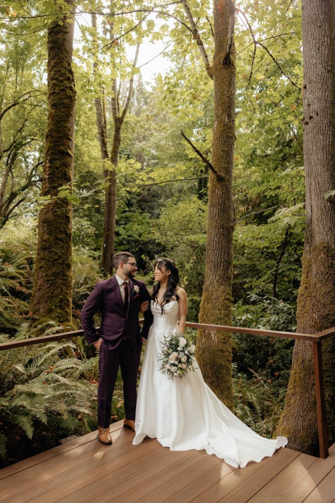 cute picture of the newlyweds smiling at each other