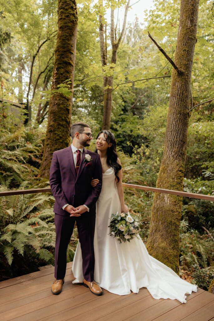 cute picture of the newlyweds laughing with each other