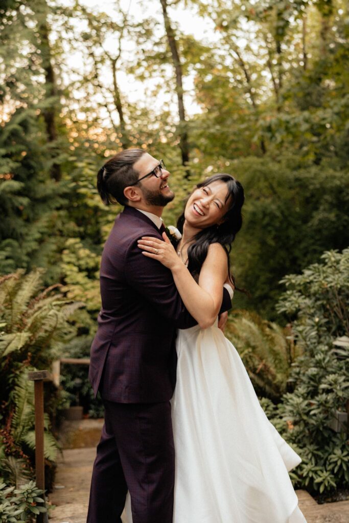 portrait of the newly married couple hugging