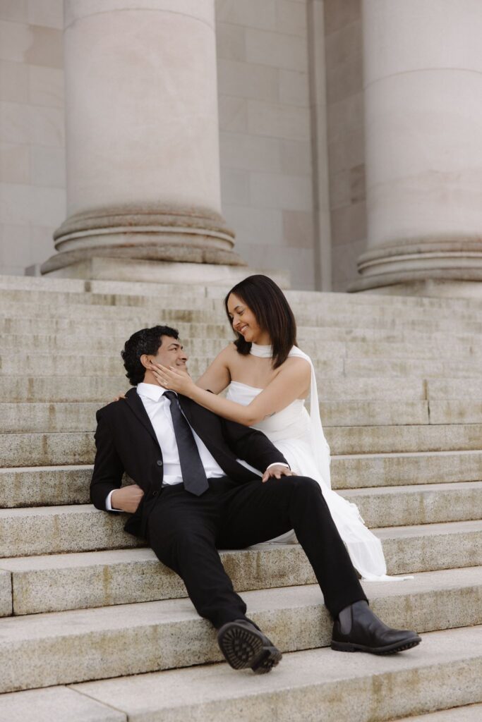 cute picture of the newlyweds at their dream photoshoot