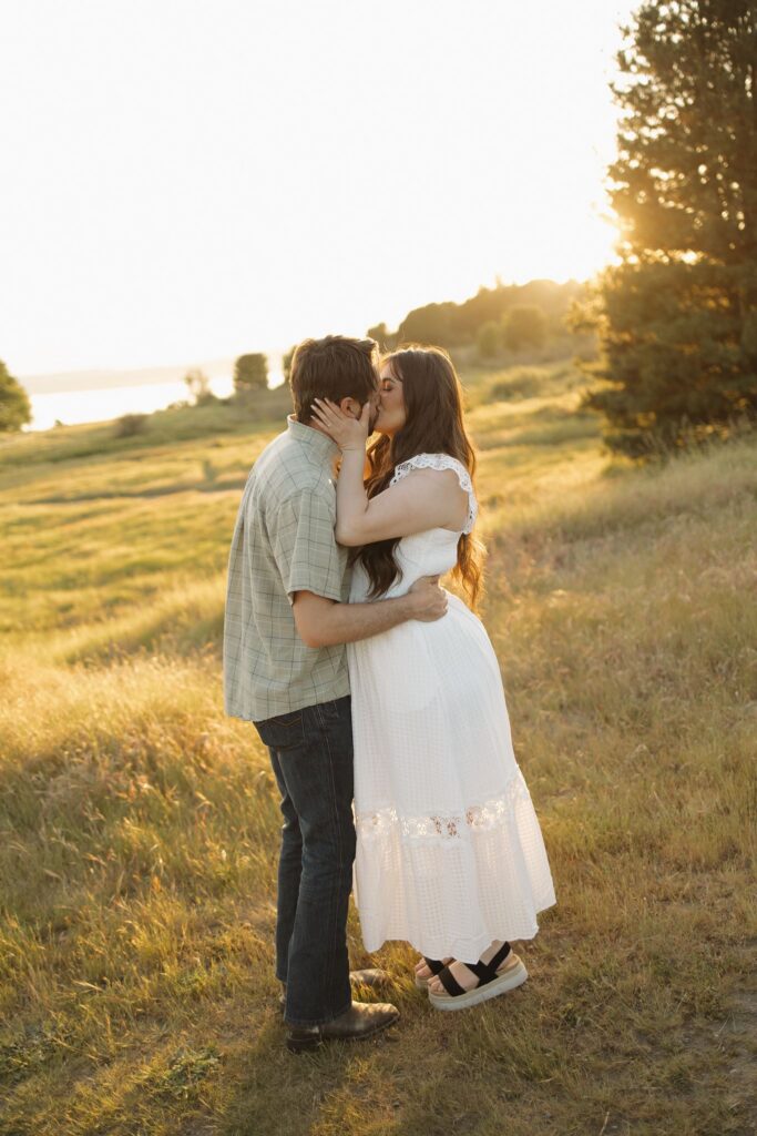 cute picture of the newly engaged couple during golden hour