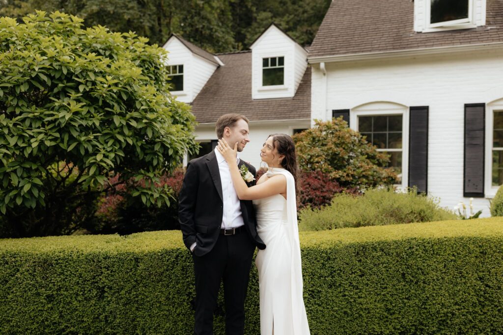 cute picture of the bride and groom smiling at each other