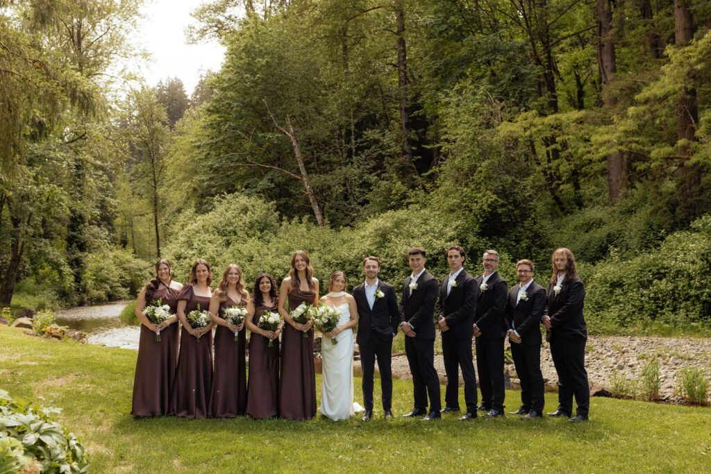 portrait of the bride and groom with their friends