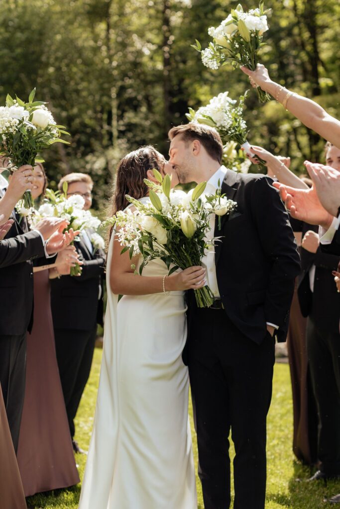 Beautiful picture of the bride and groom, kissing