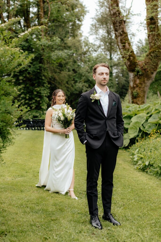 cute picture of the bride and groom at their first look