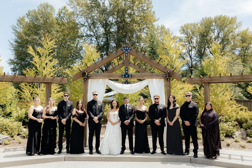 fun picture of the bride and groom with their friends