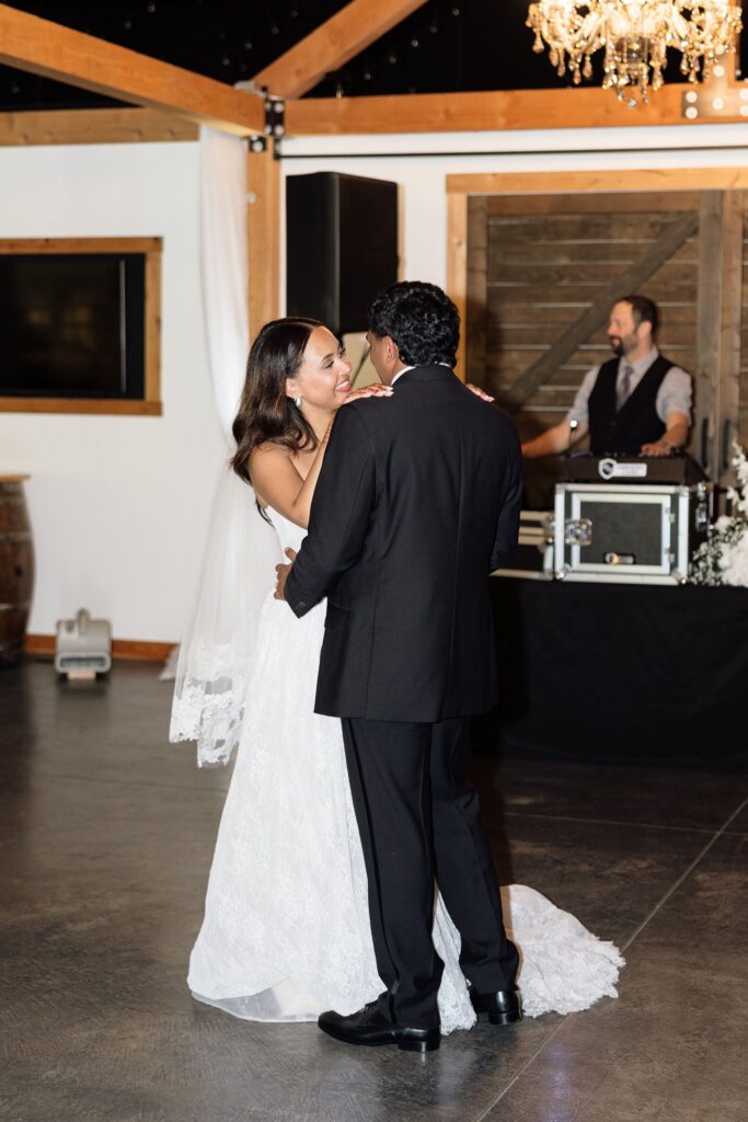 newlyweds dancing at their wedding reception