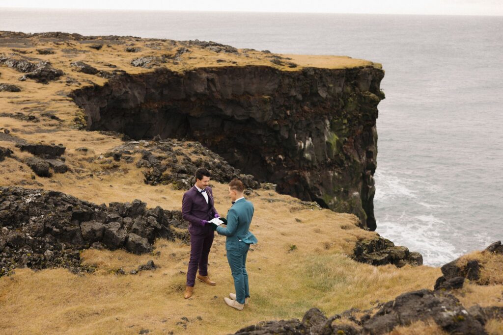 cute picture of the couple reading their private vows