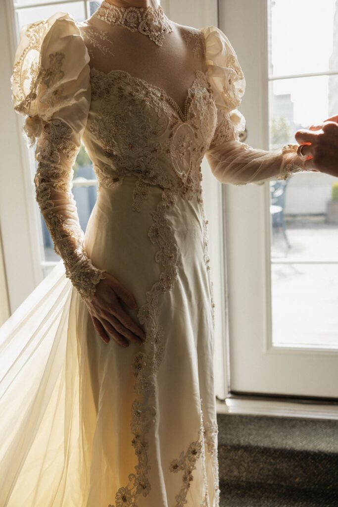 closeup shot of the wedding dress