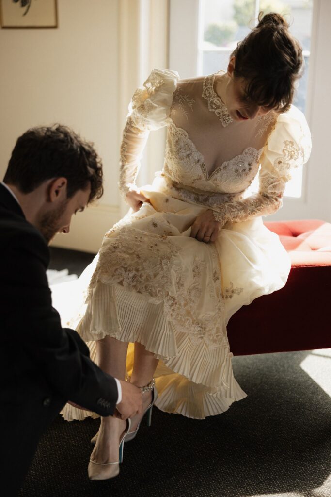cute picture of the bride and groom before heading to their ceremony