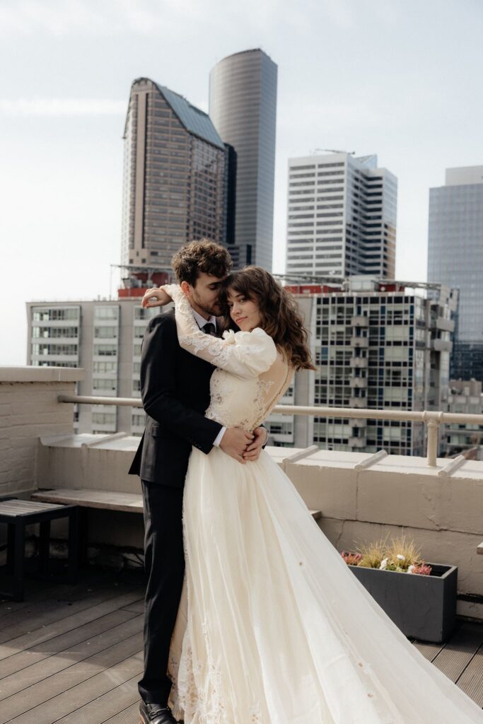 cute picture of the newlyweds hugging