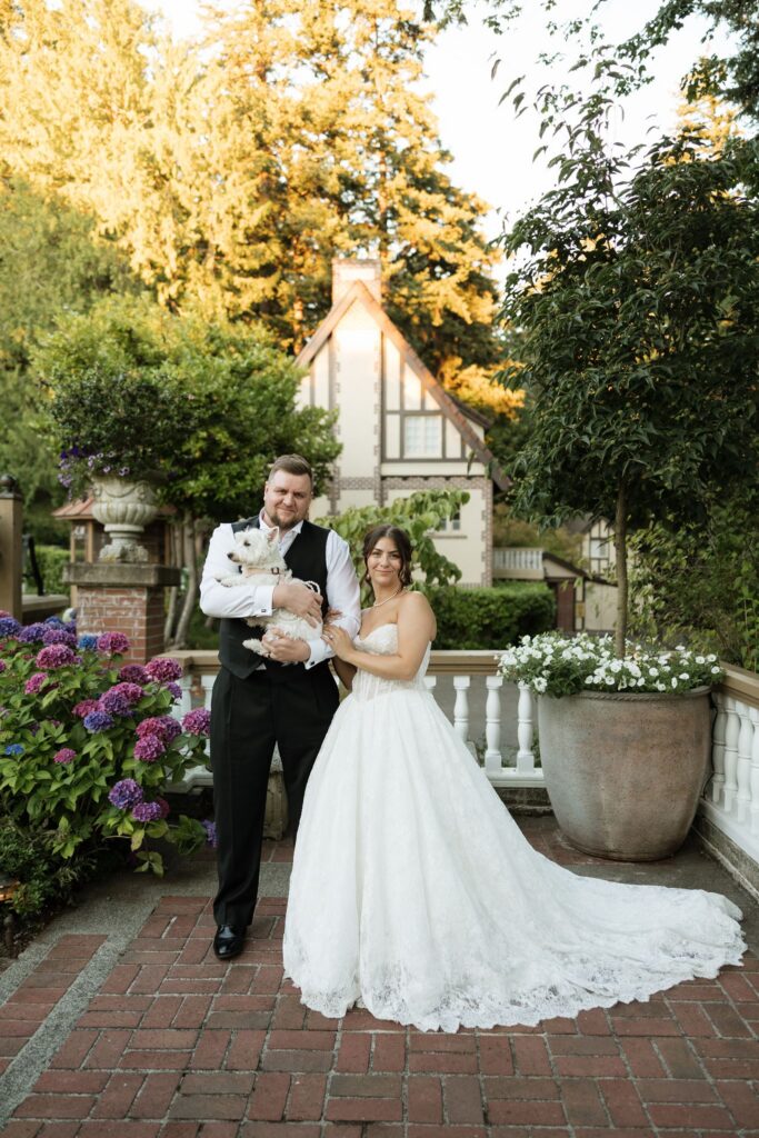Picture of the newlyweds with their dog