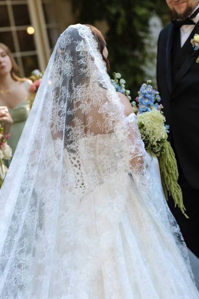 Beautiful close-up shot of the brides veil