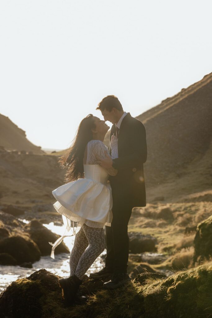 cute picture of the bride and groom smiling at each other