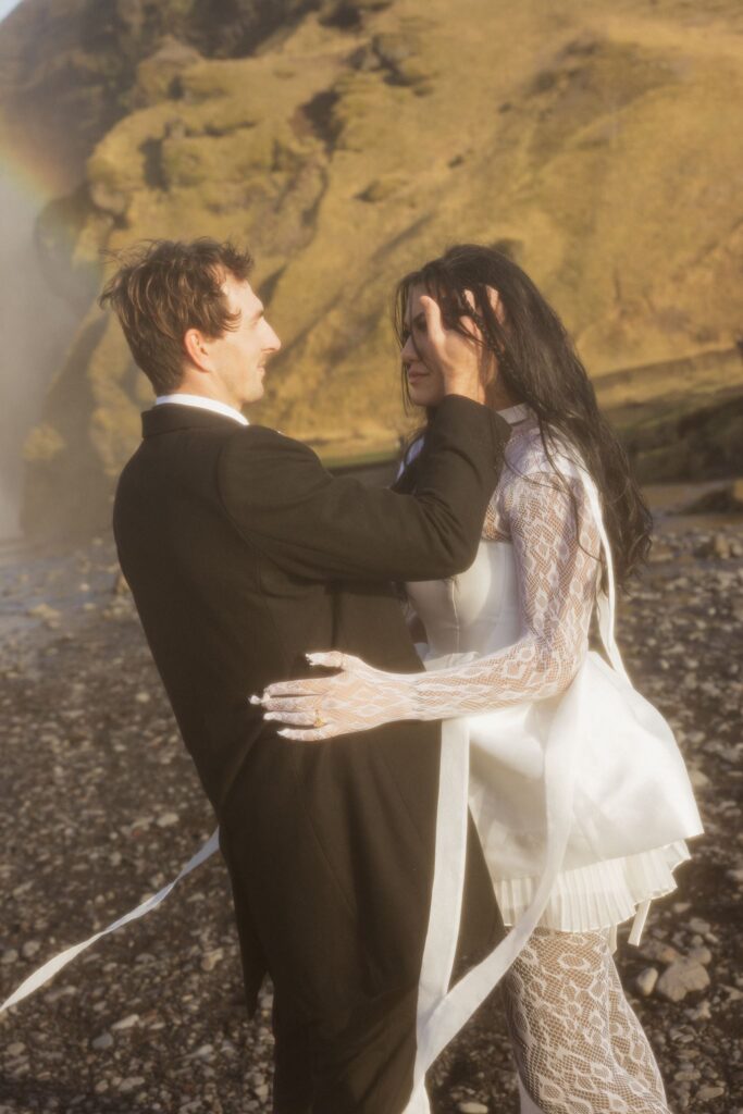 bride and groom at their dream iceland elopement ceremony