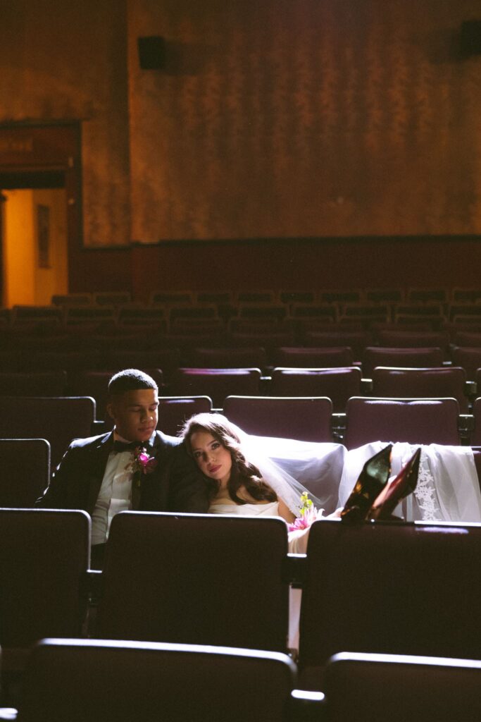 cute portrait of the bride and groom hugging