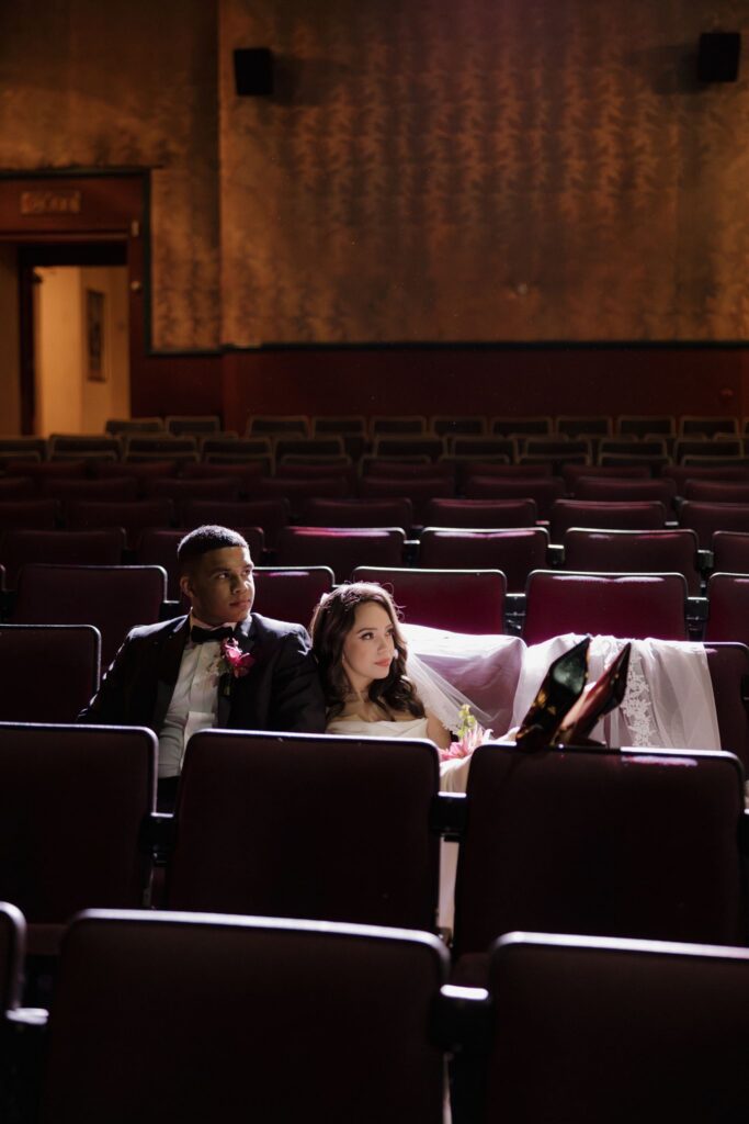 Cinematic Wedding Photos at Chalet Theatre in Enumclaw