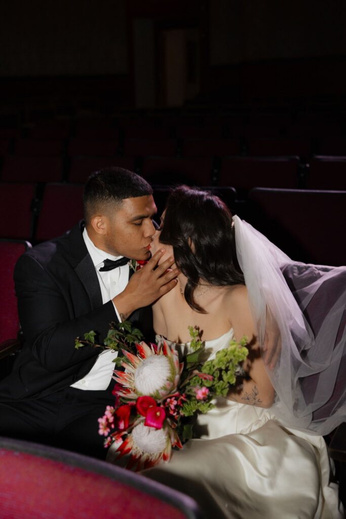 beautiful picture of the bride and groom kissing