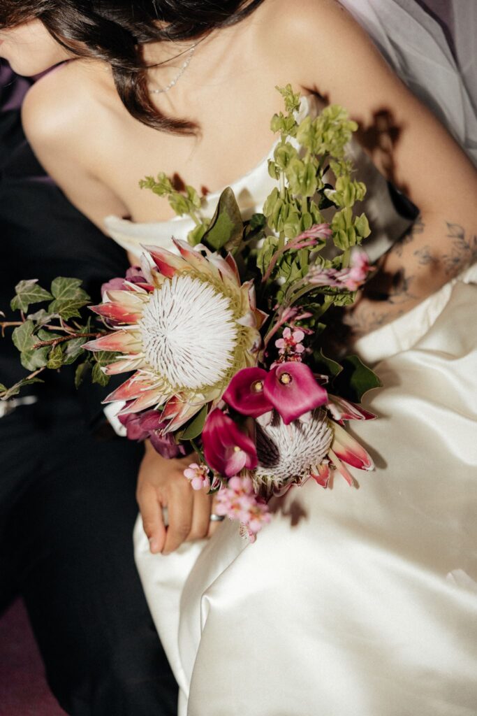 closeup shot of the wedding bouquet