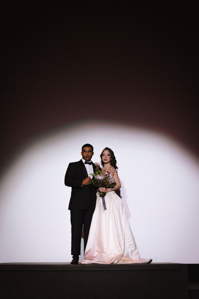 bride and groom at their editorial bridal portrait