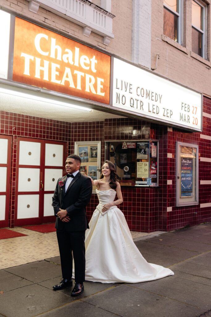 Cinematic Wedding Photos at Chalet Theatre in Enumclaw