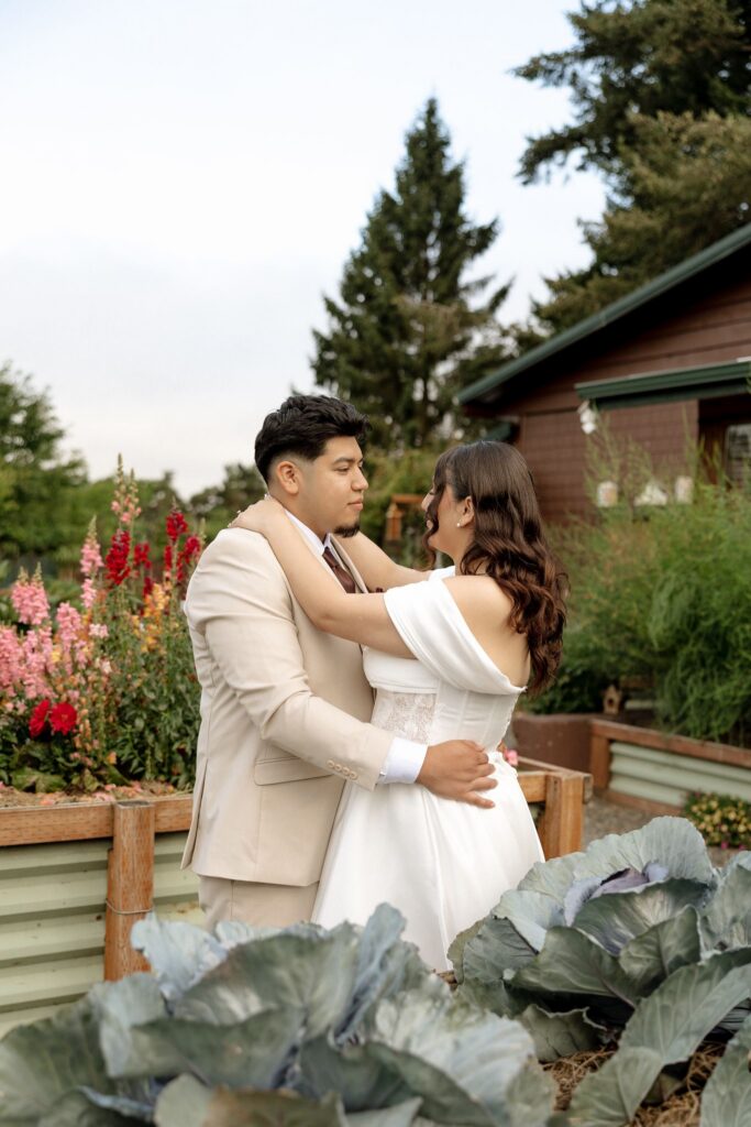 Beautiful picture of the bride and groom hugging