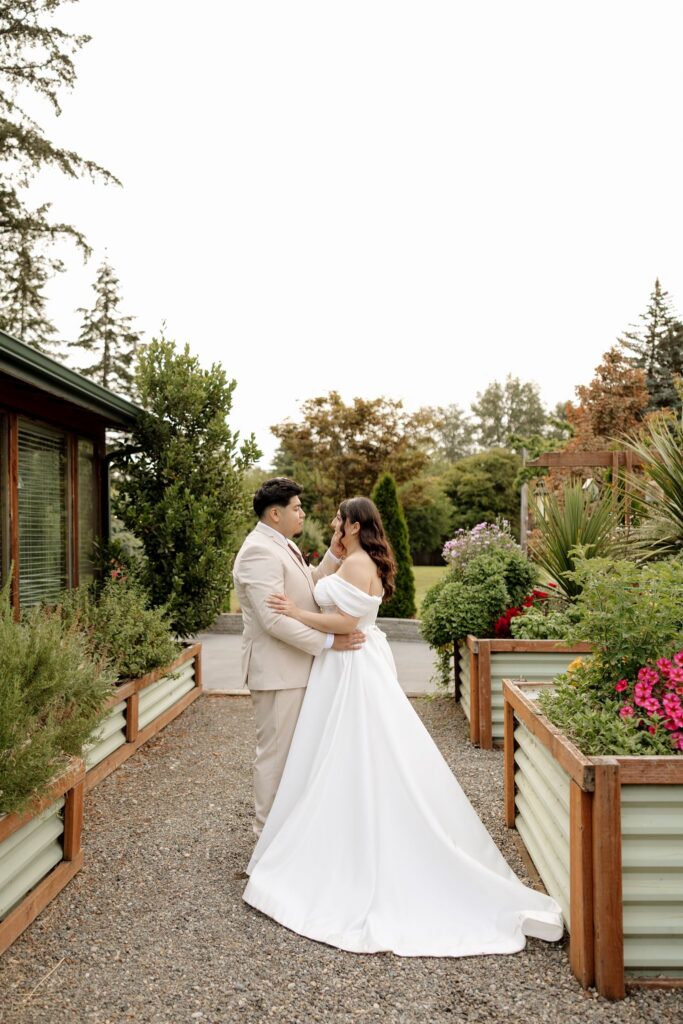 cute picture of the bride and groom at their dream session