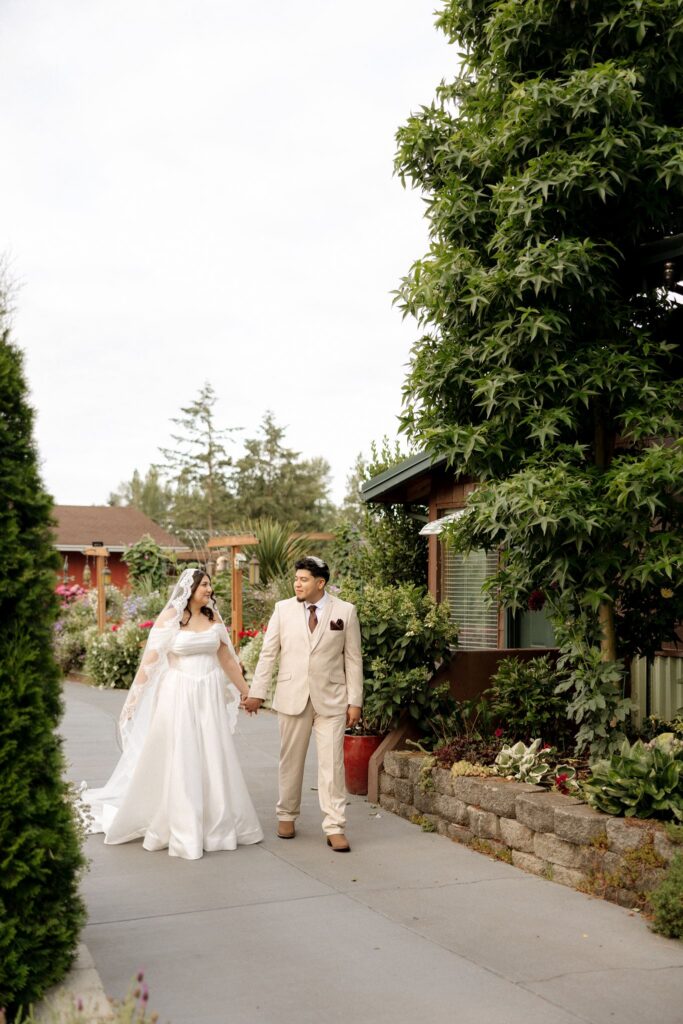 picture of the bride and groom laughing with each other