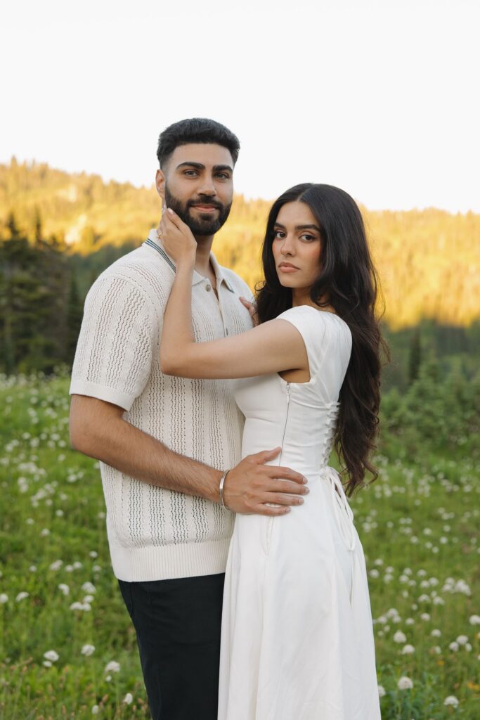 couple posing for the camera during their engagement session