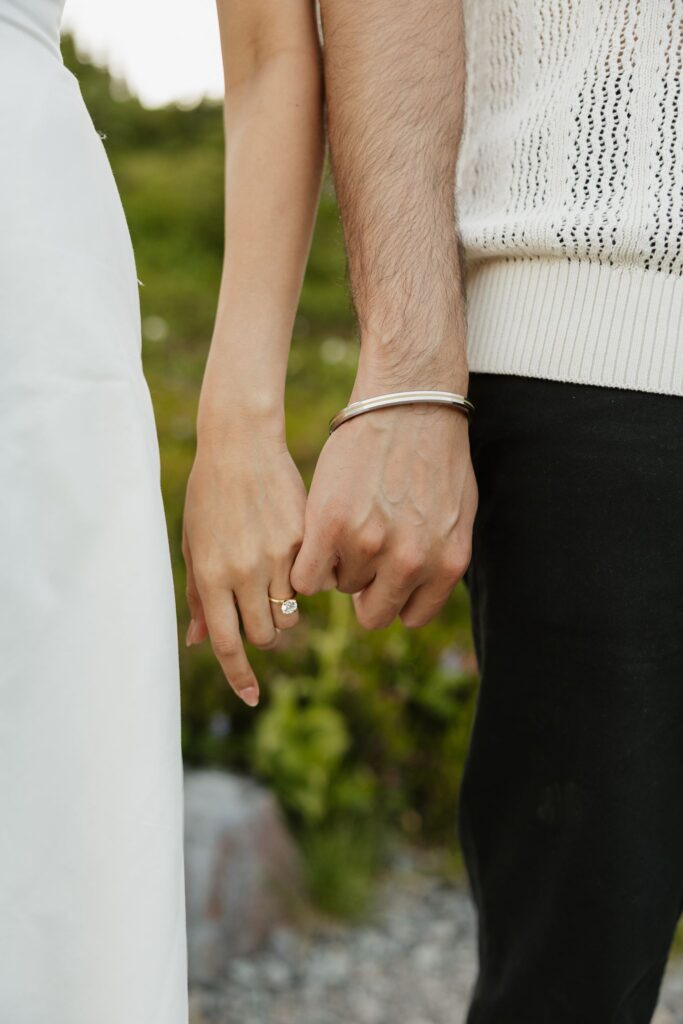 cute picture of the newly engaged couple holding hands