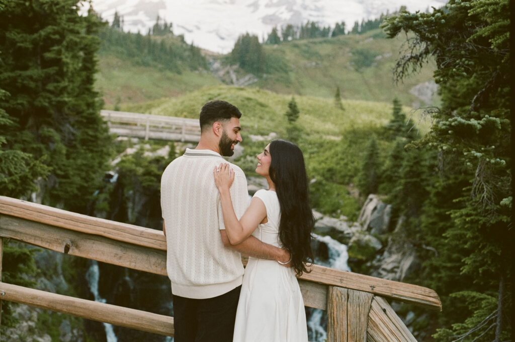 cute picture of the newly engaged couple at their mt rainer session